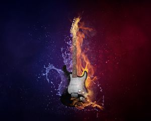 Превью обои гитара, огонь, вода, музыка, фотошоп