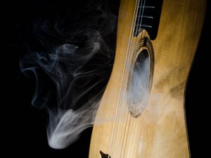 Превью обои гитара, струны, дым, музыка