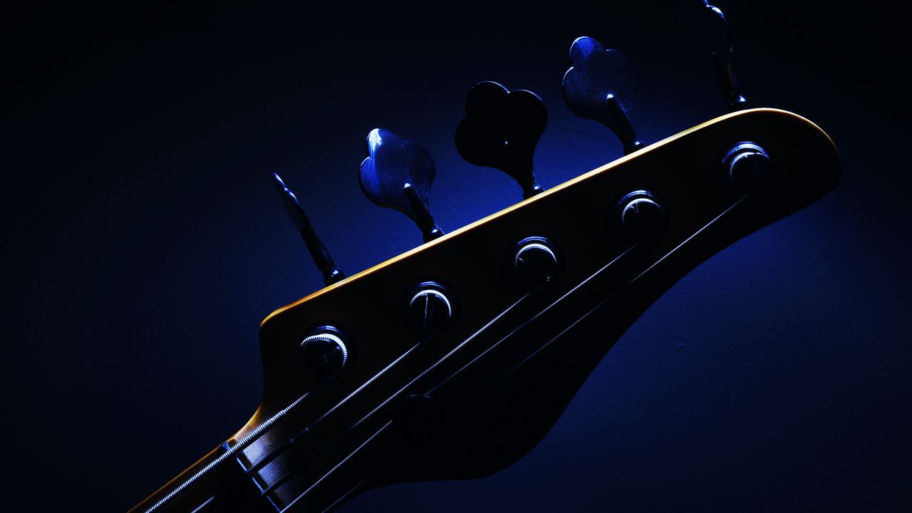 Обои гитара, струны, музыка, темный, синий