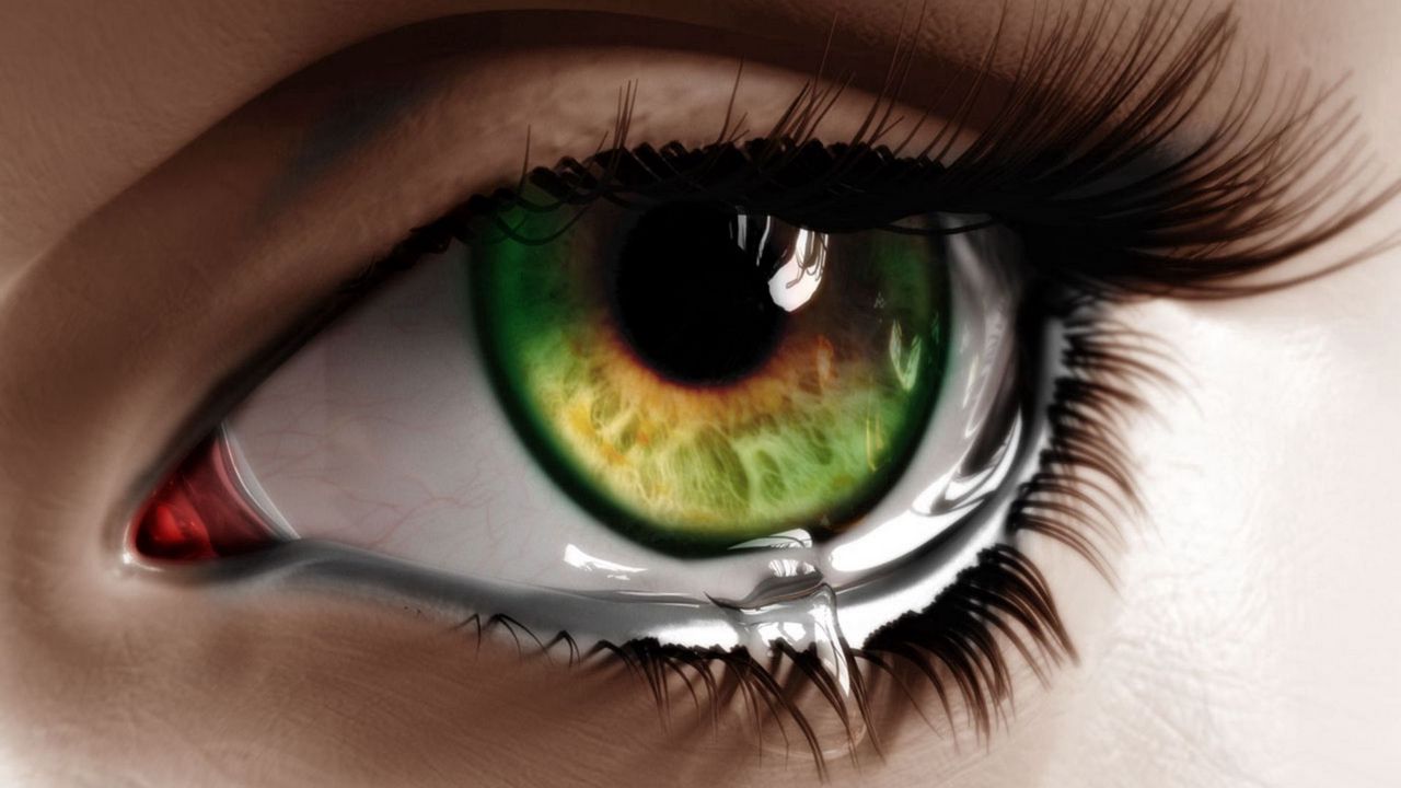 Обои глаз, слезы, макро, зеленый, ресницы