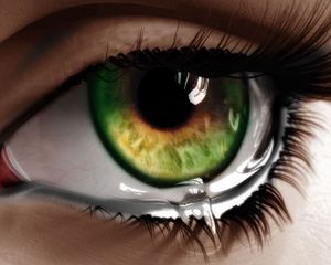 Превью обои глаз, слезы, макро, зеленый, ресницы