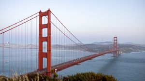 Превью обои golden gate, мост, вода, горизонт