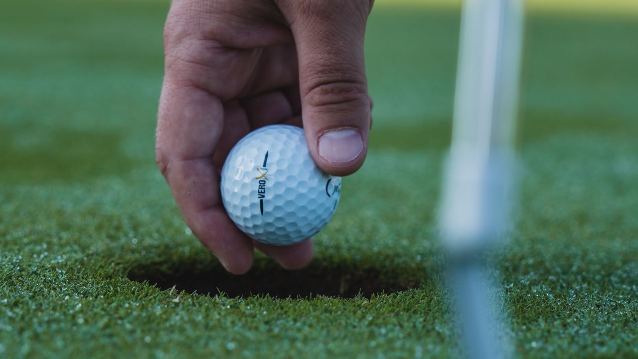 Обои гольф, мяч, рука, трава, спорт