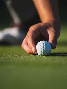 Превью обои гольф, мяч, рука, пальцы, трава, спорт