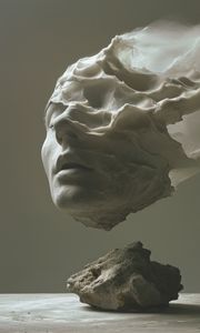 Превью обои голова, скульптура, волны