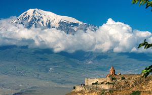 Превью обои гора, арарат, высота, облака, храм