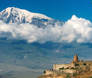 Превью обои гора, арарат, высота, облака, храм