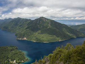 Превью обои гора, деревья, море, остров, природа