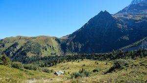 Превью обои гора, долина, деревья, кусты, пейзаж