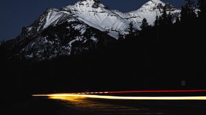 Превью обои гора, дорога, свет, длинная выдержка, темный