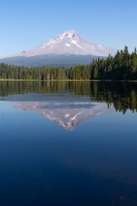 Превью обои гора, лес, озеро, пейзаж, природа, отражение