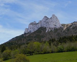 Превью обои гора, луг, деревья, зелень, пейзаж