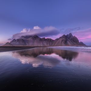 Превью обои гора, облака, побережье, исландия