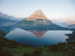 Превью обои гора, озеро, отражение, вершина