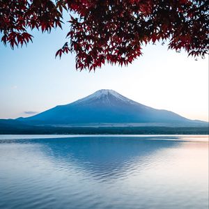 Превью обои гора, озеро, пейзаж, фудзи, япония