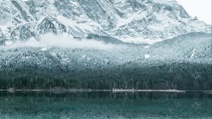 Превью обои гора, озеро, зима, снег, отражение