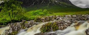 Превью обои гора, река, ручей, камни, вода