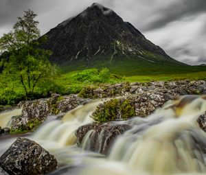 Превью обои гора, река, ручей, камни, вода