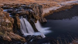 Превью обои гора, река, водопад, пейзаж, исландия