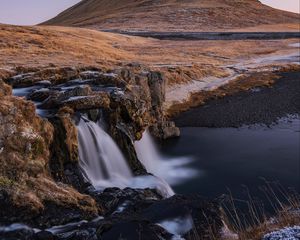 Превью обои гора, река, водопад, пейзаж, исландия