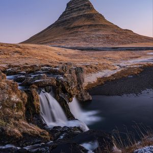 Превью обои гора, река, водопад, пейзаж, исландия