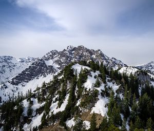 Превью обои гора, рельеф, снег, деревья, природа
