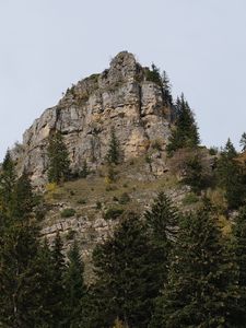 Превью обои гора, скала, деревья, природа, пейзаж