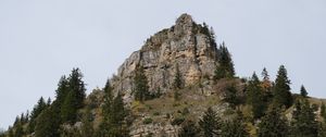 Превью обои гора, скала, деревья, природа, пейзаж