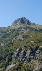 Превью обои гора, скалы, деревья, пейзаж, природа
