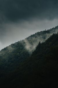 Превью обои гора, склон, лес, облака, туман, мрак