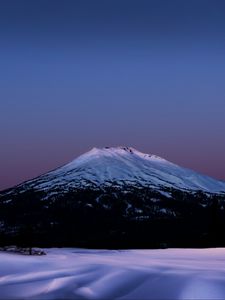 Превью обои гора, снег, деревья, зима, сумерки, природа