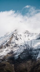 Превью обои гора, снег, облака, небо, белый, пейзаж