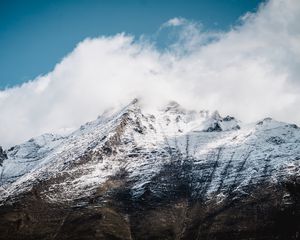 Превью обои гора, снег, облака, небо, белый, пейзаж