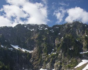 Превью обои гора, снег, река, дно