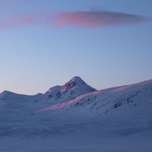 Превью обои гора, снег, зима, пейзаж, рассвет