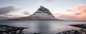 Превью обои гора, сумерки, вода, камни