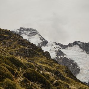 Превью обои гора, трава, снег, холм