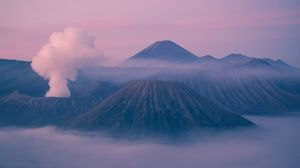 Превью обои гора, туман, облака, гора бромо, индонезия