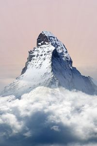 Превью обои гора, вершина, облака, пик, заснеженный