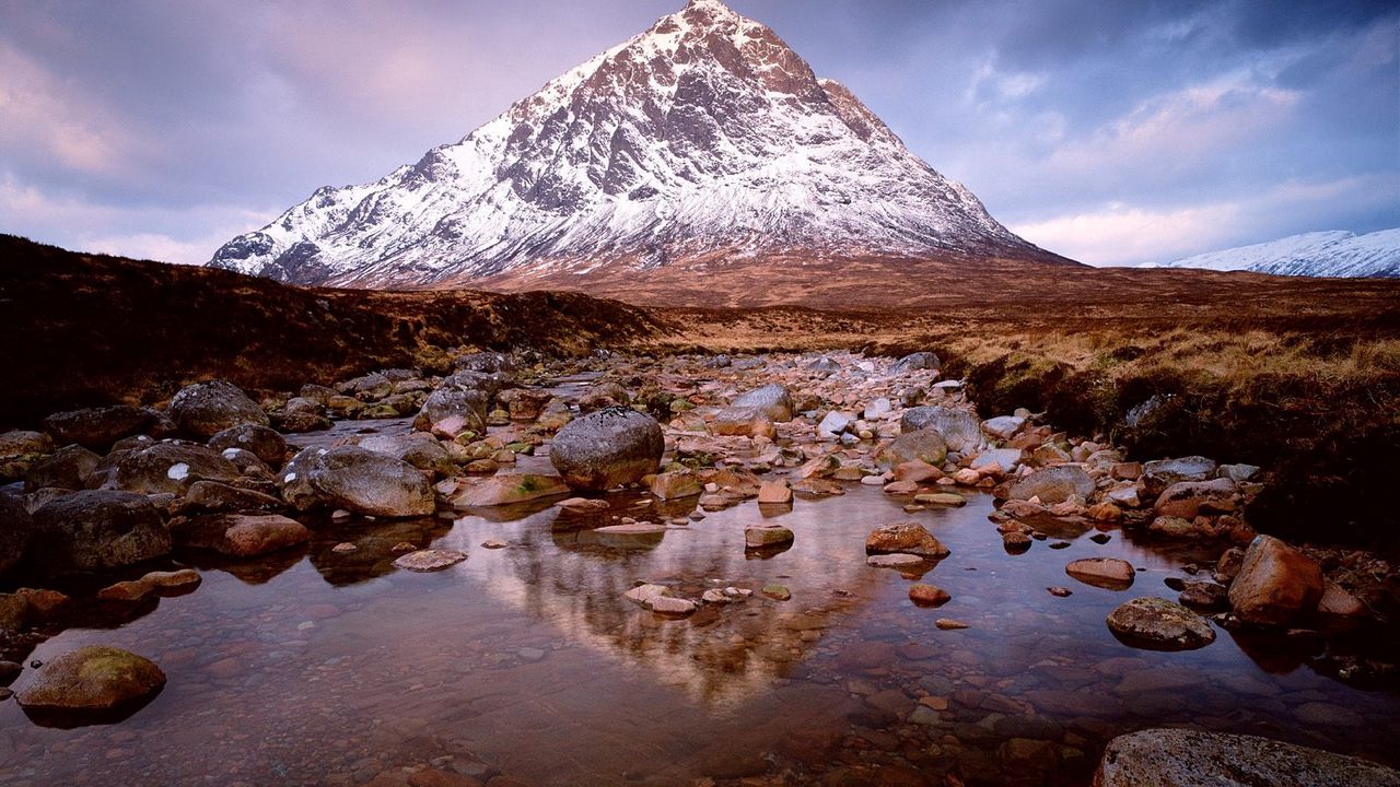 Обои гора, вершина, озеро, камни, гленкое, шотландия