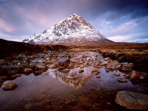 Превью обои гора, вершина, озеро, камни, гленкое, шотландия