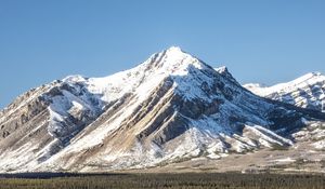 Превью обои гора, вершина, снег, деревья, лес, зима