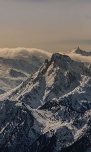 Превью обои гора, вершина, снег, заснеженный, сумерки, франция