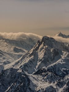 Превью обои гора, вершина, снег, заснеженный, сумерки, франция