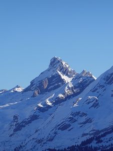 Превью обои гора, вершина, снег, склон, заснеженный, зима