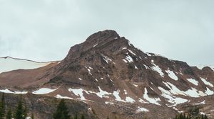 Превью обои гора, вершина, снег, деревья, природа, пейзаж