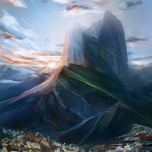 Превью обои гора, вершина, цветы, пейзаж, арт