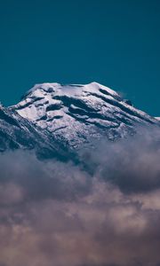 Превью обои гора, вулкан, вершина, облака, заснеженный