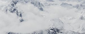 Превью обои гора, заснеженный, вершина, туман, облака, белый