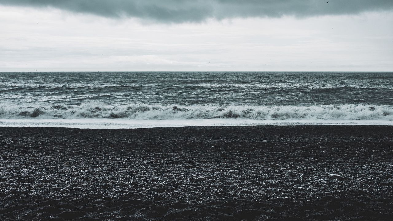 Обои горизонт, море, пляж, темный